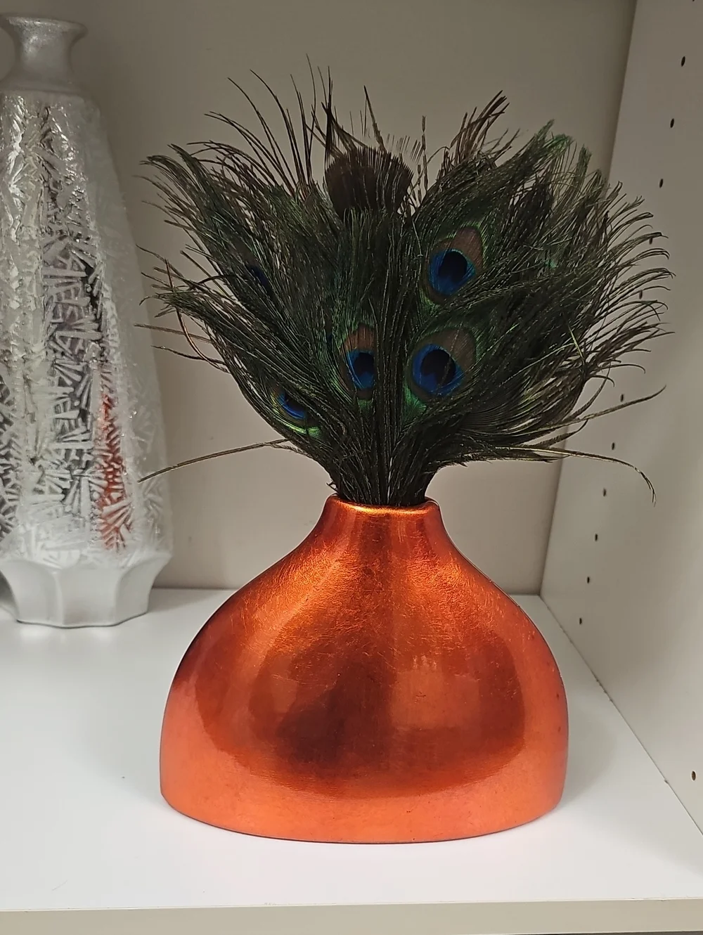 Metallic Orange Decorative Vase With Peacock Feathers - Unbranded  Base 6